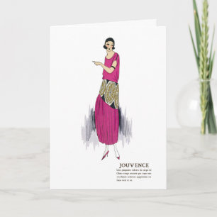 Carte Roses chaudes années 1920 Robe Flapper Merci Art D