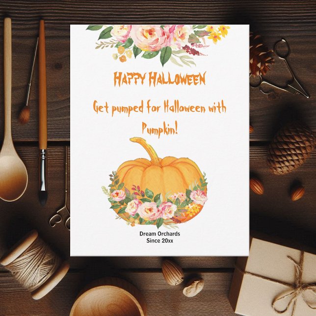 Carte Roses Citrouille d'aquarelle orange vibre (Vibrant Orange Halloween Pumpkin Watercolor Roses)