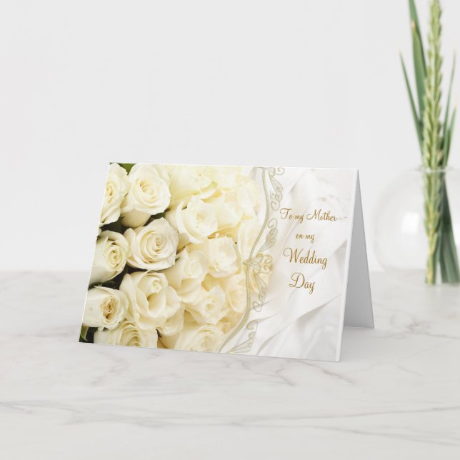 Carte Roses crème blanche. Merci Mère pour mon Mariage (Devant)