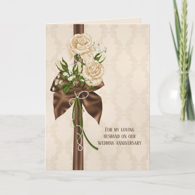 Carte roses d'anniversaire sur damask (Devant)