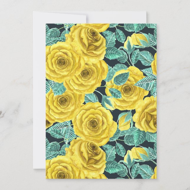 Carte Roses d'aquarelle jaune avec feuilles et pattes de (Devant)
