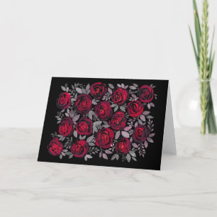 Carte Roses d'aquarelle, roses rouges sur noir