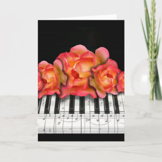 Carte Roses de clavier de piano et notes de musique