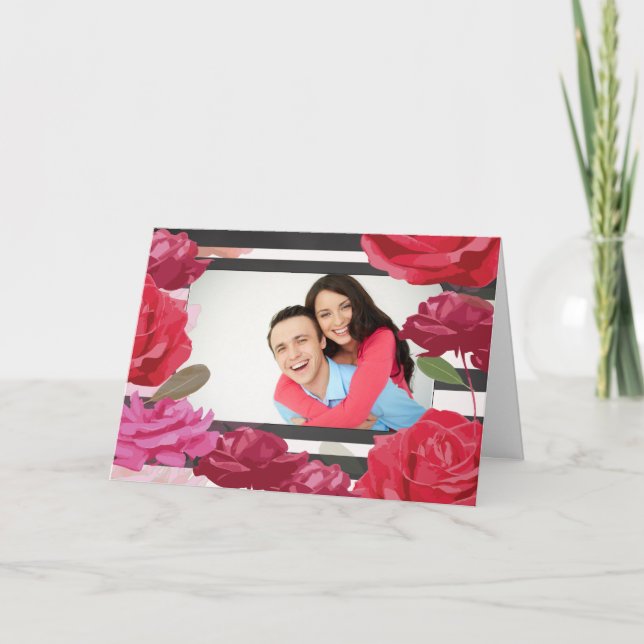 Carte Roses de l'anniversaire du Mariage photo personnal (Devant)