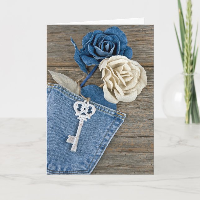 Carte Roses Denim à poche (Devant)