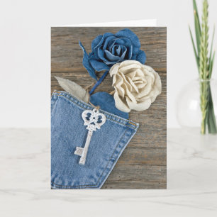 Carte Roses Denim à Pocket Anniversaire