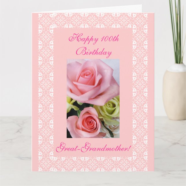 Carte Roses du 100e anniversaire de la Grande-mère BIG (Devant)