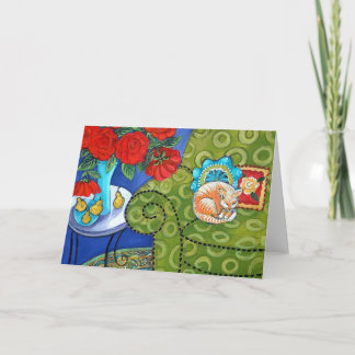 Carte Roses et chat de fraise