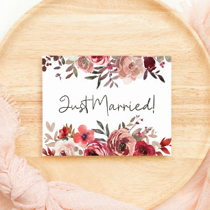 Carte Roses Florales Rouge Fardé Mariage Juste Mariés