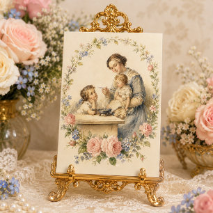 Carte Roses Florales Vintage de Mère et Enfant