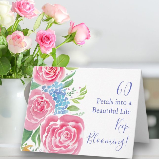 Carte Roses Lâches à l'aquarelle et Hydrangea 60e Annive (Créateur téléchargé)