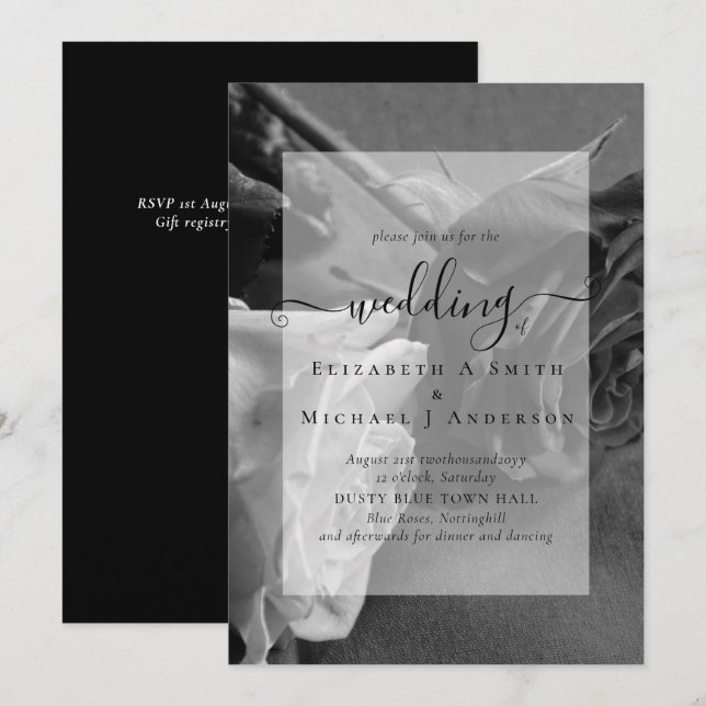 Carte Roses noires et blanches gothiques Mariage gothiqu (Devant / Derrière)