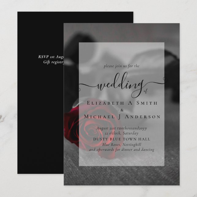 Carte Roses noires et rouges gothiques Mariage gothique (Devant / Derrière)