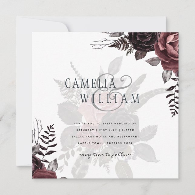 Carte Roses noirs de Bourgogne foncée Mariage automne hi (Devant)