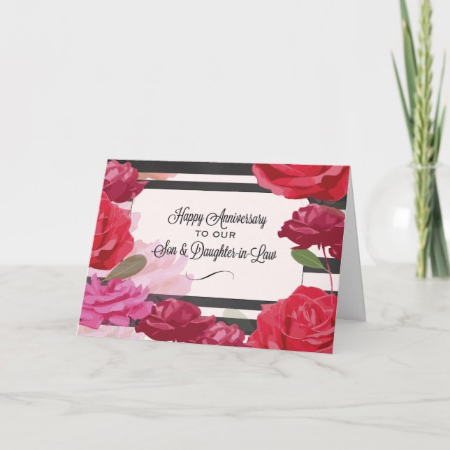 Carte Roses pour l'anniversaire de mariage du fils et de (Devant)