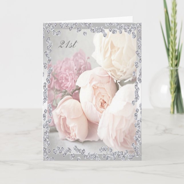 Carte Roses romantiques et diamants 21e anniversaire (Devant)