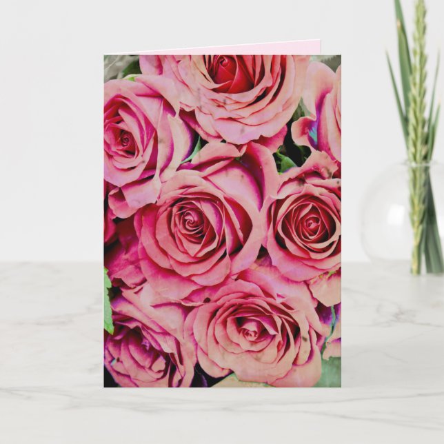 Carte Roses romantiques texte personnalisé mariage anniv (Devant)