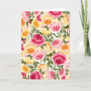 Carte Roses rose et jaune Ferme Shabby Chic Floral