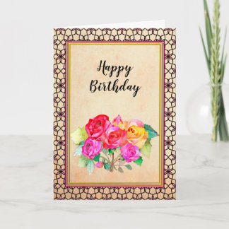 Carte Roses rose rouge jaune Anniversaire
