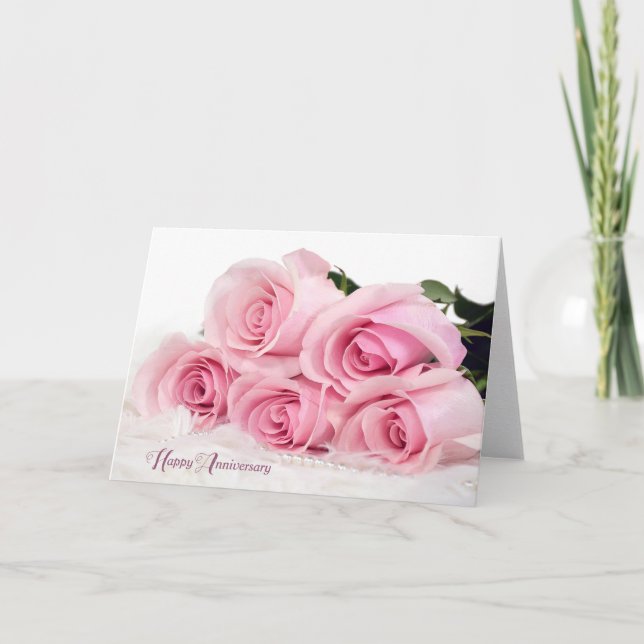 Carte Roses roses à la fourrure pour l'anniversaire (Devant)