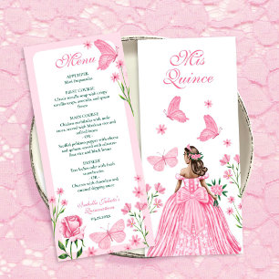 Carte Roses roses, fleurs et papillons Quinceañera