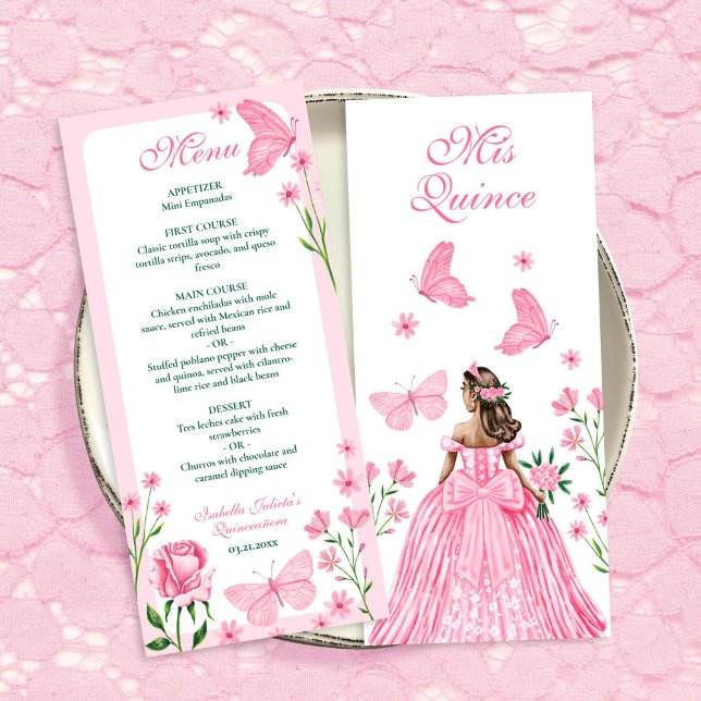 Carte Roses roses, fleurs et papillons Quinceañera (Pink Roses, Florals and Butterflies Quinceañera)