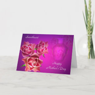 Carte Roses roses le jour heureux de mère de lavande