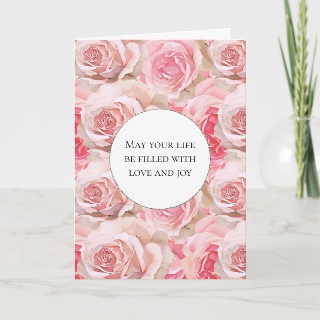 Carte Roses roses romantiques Mariage floral (Devant)