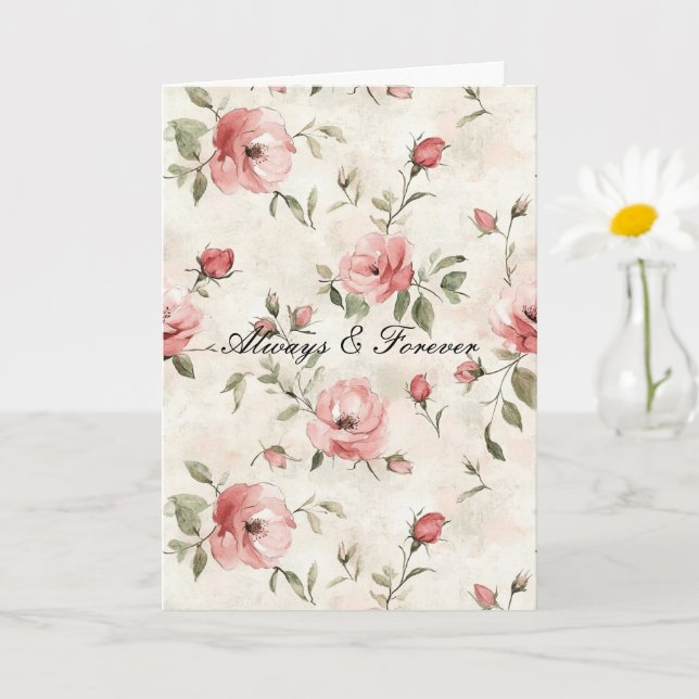 Carte Roses roses rose ivoire Floral Pour toujours l'amo (Petite plante)