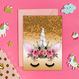 Carte Roses roses roses et Parties scintillant d'or Unic