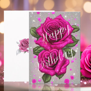 Carte Roses roses roses roses en rose scintillant sur un