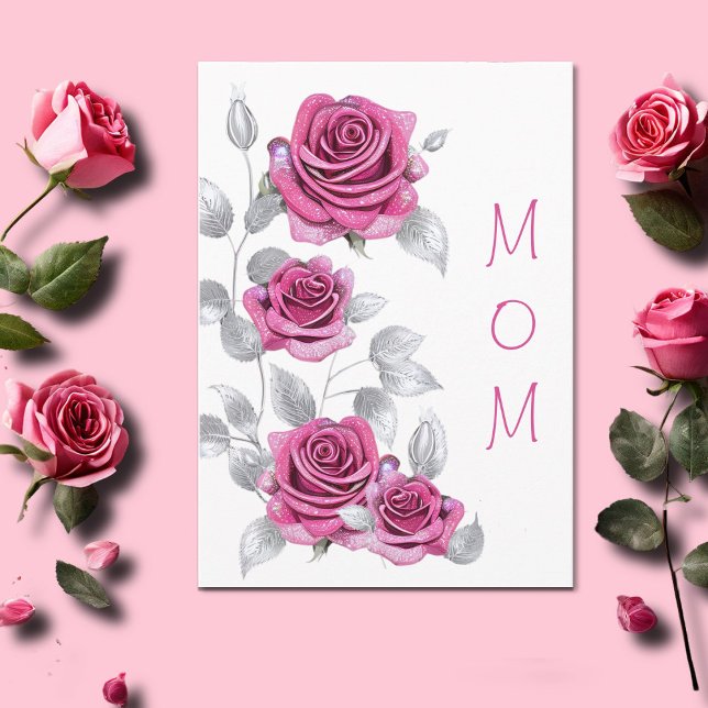 Carte Roses roses scintillantes avec fête des mères arge (Créateur téléchargé)