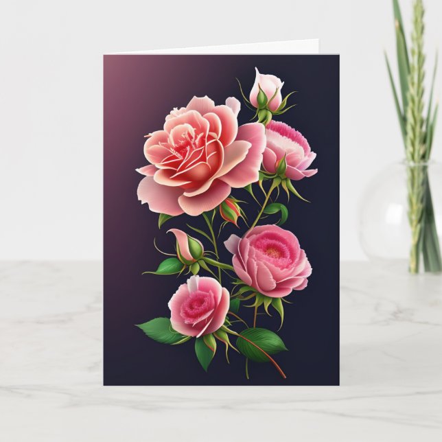 Carte Roses roses sur fond violet dégradé Saint-Valentin (Devant)