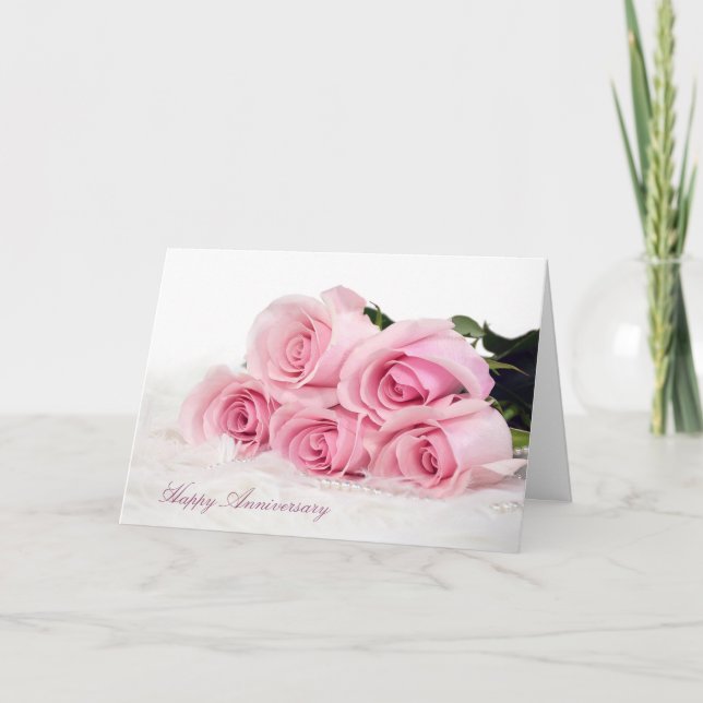 Carte Roses roses sur la fourrure Anniversaire (Devant)