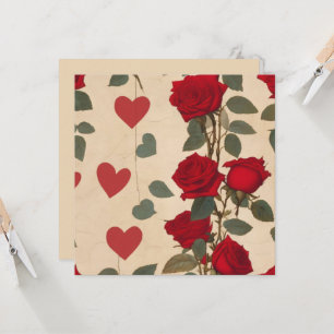 Carte Roses rouges avec Coeurs de Saint Valentin Motif r
