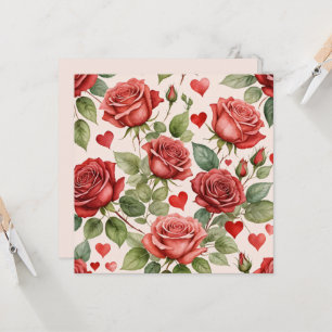 Carte Roses rouges avec Coeurs de Saint Valentin Motif r