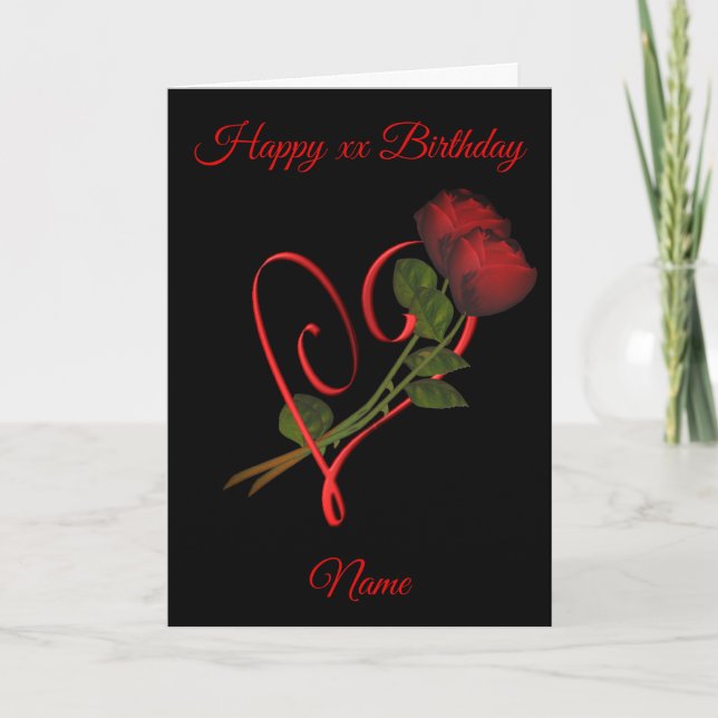 Carte Roses rouges Coeur rouge Personnalisé Anniversaire (Devant)