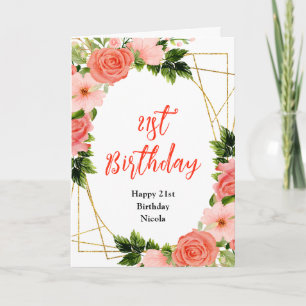 Carte Roses rouges corail avec feuillage d'anniversaire