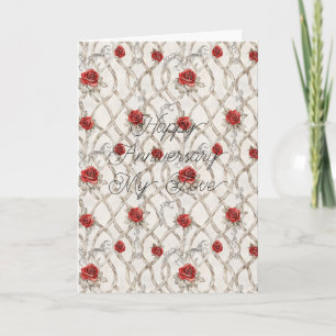 Carte Roses rouges Faux Bois Floral Anniversaire