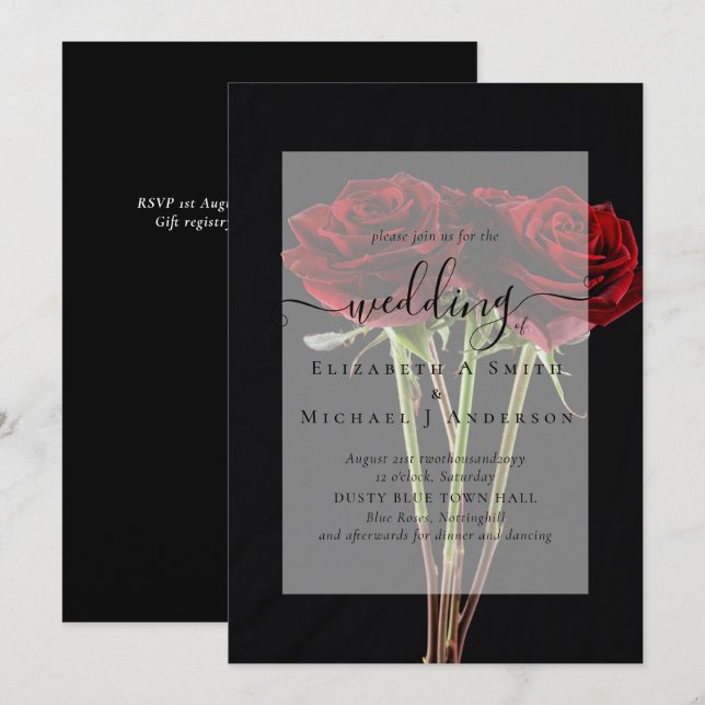 Carte Roses rouges gothiques Mariage gothique Inviter (Devant / Derrière)