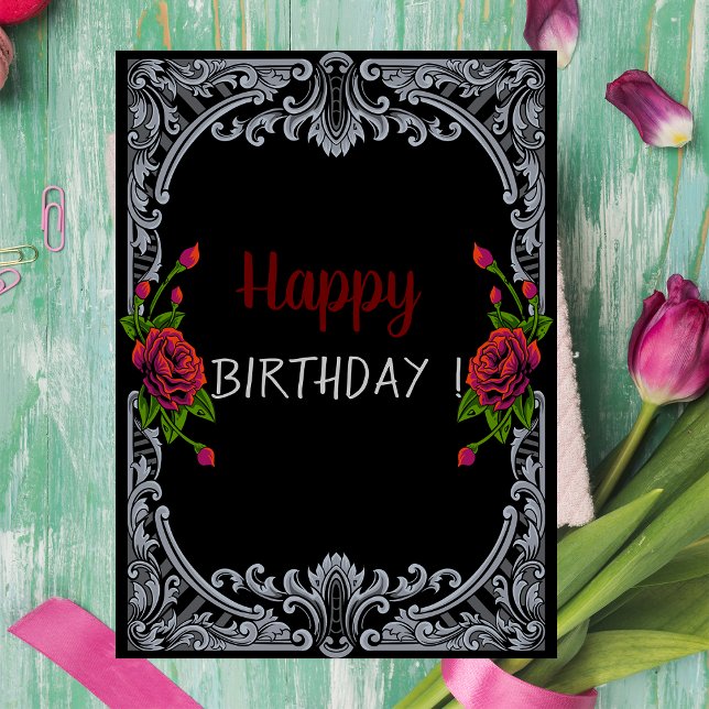 Carte Roses Rouges, Gris Anniversaire Gothique (Créateur téléchargé)