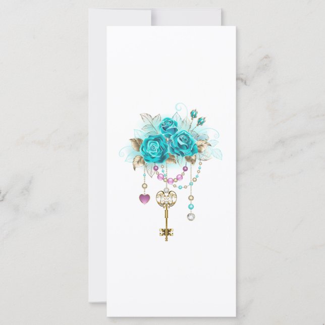 Carte Roses turquoise avec touches (Devant)