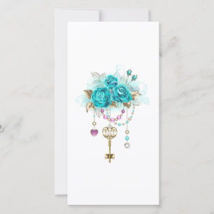 Carte Roses turquoise avec touches