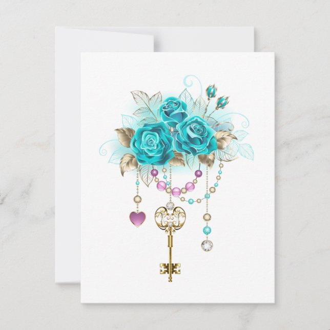 Carte Roses turquoise avec touches (Devant)