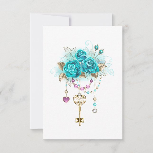 Carte Roses turquoise avec touches (Devant)