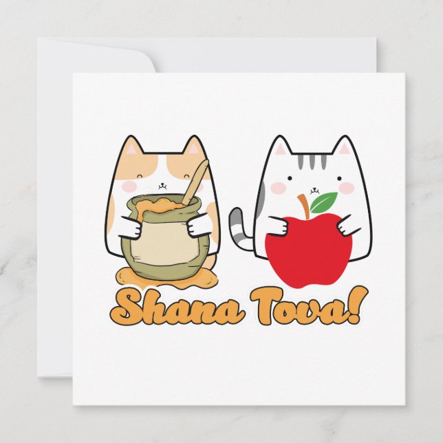 Carte Rosh Hashanah kawaii Chats - Nouvel An juif (Devant)