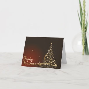 Carte Rotes Weihnachtsmotiv mit goldenem Weihnachtsbaum