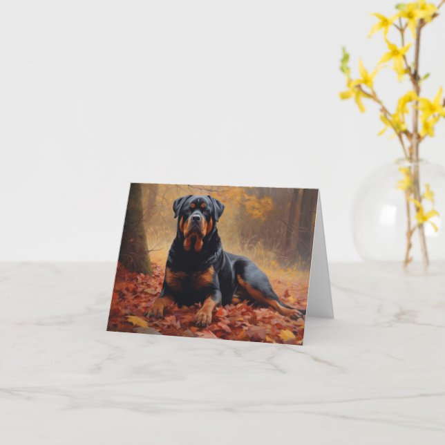 Carte Rottweiler dans les feuilles d'automne automne aut (Fleur jaune)
