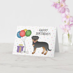 Carte Rottweiler noir et feu Chien mignon - Joyeux Anniv