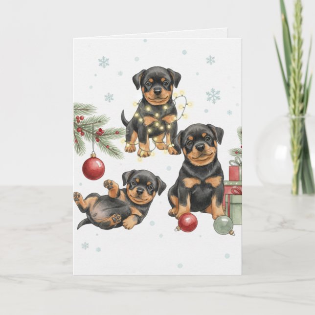 Carte Rottweiler Puppies Christmas Card (Devant)